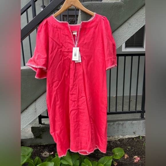 Magaschoni Dresses & Skirts - NWT Magaschoni Poppy Stitch Finley Flutter Sleeve Linen Dress MINOR FLAW Sz M